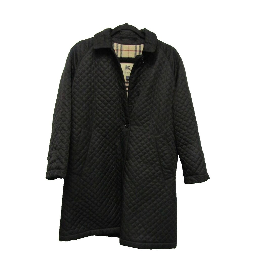 Burberry Women's Black Quilted Jacket Size 4 Button Front Designer Outerwear